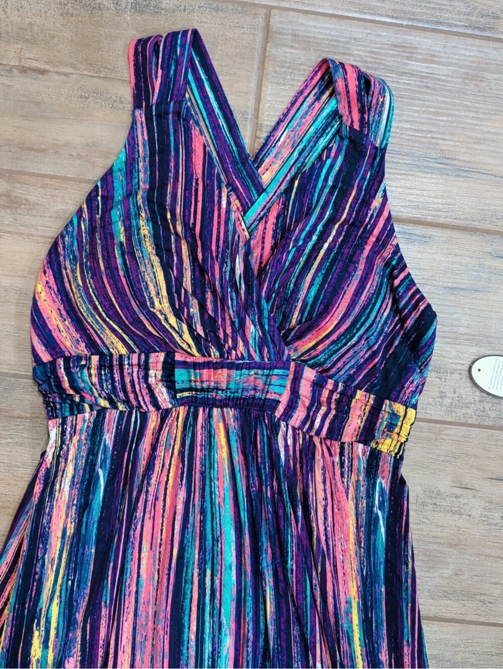 Soma Women's Empire Crossback Maxi Dress Waterfall Stripe Multi Purple Large Nwt - Picture 2 of 16